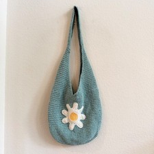 Handmade Boho Knit Hobo Bag with Floral Appliqué — listing 4
