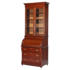 Antique Victorian Cylinder Roll-Top Secretary Desk with Glazed Bookcase Top — listing 6