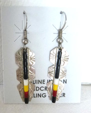 Navajo Multistone Sterling Silver Drop Earrings with Turquoise, Coral & Lapis by Lorenzo Juan — listing 3