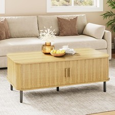 Vintage Oak Coffee Table with Smoked Glass Insert Panels — listing 5