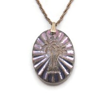 Art Deco Reverse-Carved Blue Glass Intaglio Rose Pendant with Paste Accents