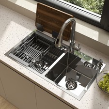 Stainless Steel Double-Bowl Drop-In Kitchen Sink with Single-Handle Faucet — listing 5