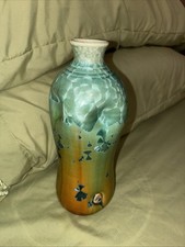 Mid-Century Modern Studio Pottery Flat Bottle Vase with Abstract Design — listing 4