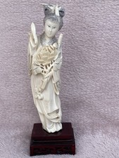 Vintage Japanese Carved Geisha Face Mask Brooch/Ojime with Hand-Painted Floral Headdress — listing 3