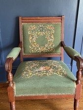 Antique Eastlake Victorian Walnut Parlor Side Chair with Floral Needlepoint Upholstery — listing 3
