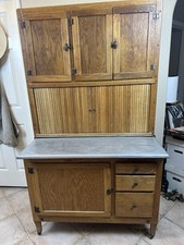 Antique Oak Hoosier Cabinet with Tambour Roll Front and Porcelain Work Surface Sellers / McDougall / Napanee — listing 3