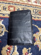 Genuine Eel Skin Leather Foldover Clutch/Flap Wallet in Grey