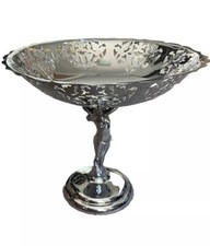 Farber Bros Krome Kraft Art Deco Nude Figural Chrome Compote with Pierced Grapevine Bowl — listing 6