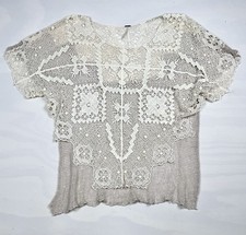 Women's Beige Cotton Linen Lace-Up Tank Top Sleeveless Boho Peasant Shirt, Size L — listing 2
