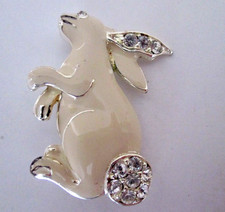Pair of Figural Bunny Rabbit Brooch Pins with Faux Pearl Body and Rhinestone Accents — listing 4