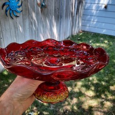 L.E. Smith Amberina Moon and Stars Small Footed Compote / Candy Dish (Heritage line, ~4.5") — listing 4