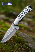 Handmade Damascus Steel Fixed Blade Knife with Zebrawood Handle and Leather Sheath — listing 3