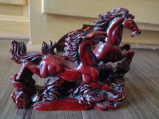 Chinese Red Resin Rearing Horse Figurine on Pedestal Base — listing 3