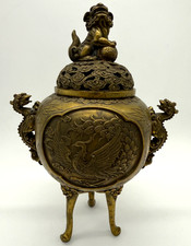 Antique Japanese Meiji Period Bronze Koro Censer with Foo Dog Finial — listing 2