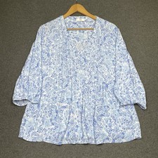Cotton Traders Pink Butterfly & Floral Print Button-Up Blouse, Size 16