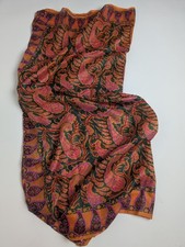 Vintage Silk Chiffon Paisley Scarf with Brown Border and Yellow Center — listing 4