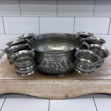 Vintage Polished Aluminum or Pewter-Style Footed Punch Bowl with Matching Ladle — listing 2