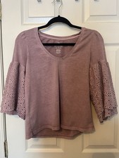 American Eagle Outfitters Boho Bell-Sleeve Lace-Up Peasant Top, Size M, Dusty Purple — listing 3