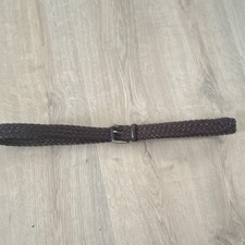 Vintage Braided Brown Leather Belt with Ornate Silver-Tone Buckle and End Cap