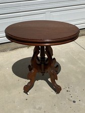 Victorian Eastlake Walnut Parlor Table with Carved Pedestal Base — listing 6