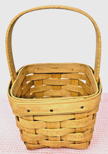 Longaberger Handwoven Maple Basket with Green Accent Weave, Signed & Dated 2002 — listing 4
