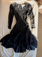 Vintage Royal Blue Silk Sequin Beaded Evening Blouse — listing 6