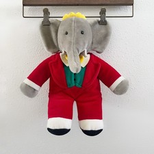 Babar the Elephant Plush Doll in Green Suit with Yellow Crown