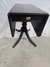 Duncan Phyfe Style Mahogany Drop Leaf Pedestal Side Table with Drawer — listing 3