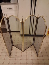 Vintage Brass Frame Mesh Fireplace Screen with Cabriole Legs — listing 3