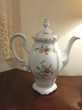 Vintage Moss Rose Porcelain Coffee/Tea Set - Pot, Sugar Bowl & 2 Cups with Saucers — listing 6