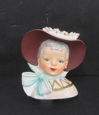 Vintage 1950s-60s Wales Lady Head Vase with Blue Flowers and Pink Bodice, Made in Japan — listing 5