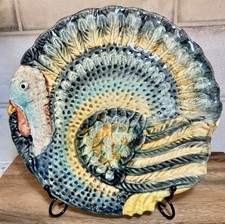 Vintage Italian Hand-Painted Turkey Platter, 18" x 15", Multicolor with Fruit Border