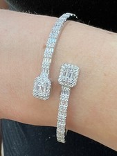 Silver-Tone Open Cuff Bracelet with Smoky Baguette Crystal Terminals — listing 6
