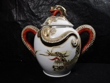 Japanese Kutani-Style Hand-Painted Porcelain Lidded Sugar Bowl with Figural Dragon Finial — listing 6