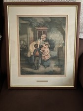 "The School Door" Antique Color Stipple Engraving After Francis Wheatley R.A., Framed