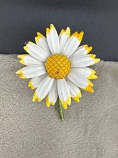 Vintage Enamel Flower Brooch with Faux Pearl, Presented in Ornate Gilt Frame Stand — listing 4