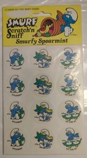 Vintage Smurf Scratch 'n Sniff Smurfy Bubble Gum Stickers - Sealed Pack of 12 — listing 4