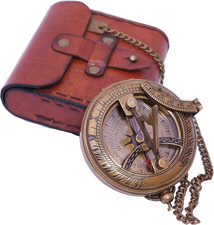 Antique Octagonal Brass Portable Horizontal Sundial with Folding Gnomon and Compass Rose — listing 2