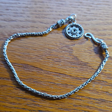 Sterling Silver Byzantine-Style Multi-Strand Bracelet with Green Cabochons, 6.75", listing 4