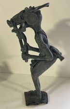West African Bronze Lost-Wax Figural Sculptures - Two Figures Sharing Bowl and Standing Woman with Staff — listing 3