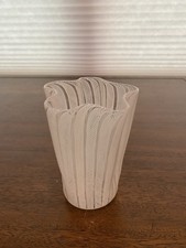 Murano Style Latticino Striped Art Glass Vase Green Blue White
