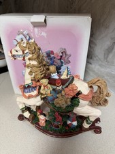Resin Christmas Rocking Horse Figurine with Holly and Gift Base — listing 6