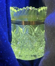 Pressed Glass Toothpick Holder with Hobstar and Fan Pattern, Sawtooth Rim — listing 6