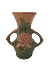 Roseville Water Lily Two-Handled Vase, Brown, 6" (Shape 73-6) — listing 6
