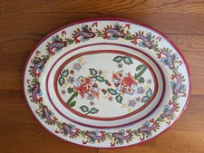 Decorative Oval Serving Platter, Paisley Pattern with Gold Rim, Teal and Copper Tones