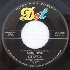 Lot of Vintage 45 RPM Records incl. Pat Boone "April Love" / "When The Swallows Come Back To Capistrano" (Dot 45-15660) — listing 5