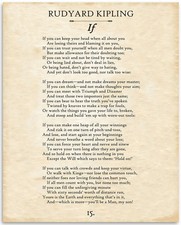 Antique Framed "IF—" Poem by Rudyard Kipling Art Nouveau Print, circa 1910s