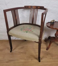 Antique Edwardian Carved Mahogany Upholstered Tub Armchair in Green Velvet — listing 6