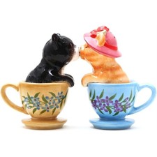 Vintage White Ceramic Cat Salt and Pepper Shaker Set with Painted Bows — listing 5