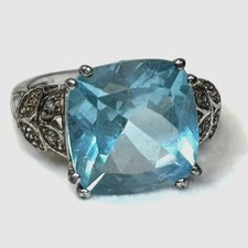 Sterling Silver Cocktail Ring with Faceted Blue Topaz-Style Center Stone and Pavé Accents — listing 6